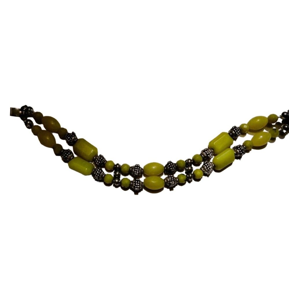 Green Glass Bead Bracelet Vintage Beads Double Strand 8 inch